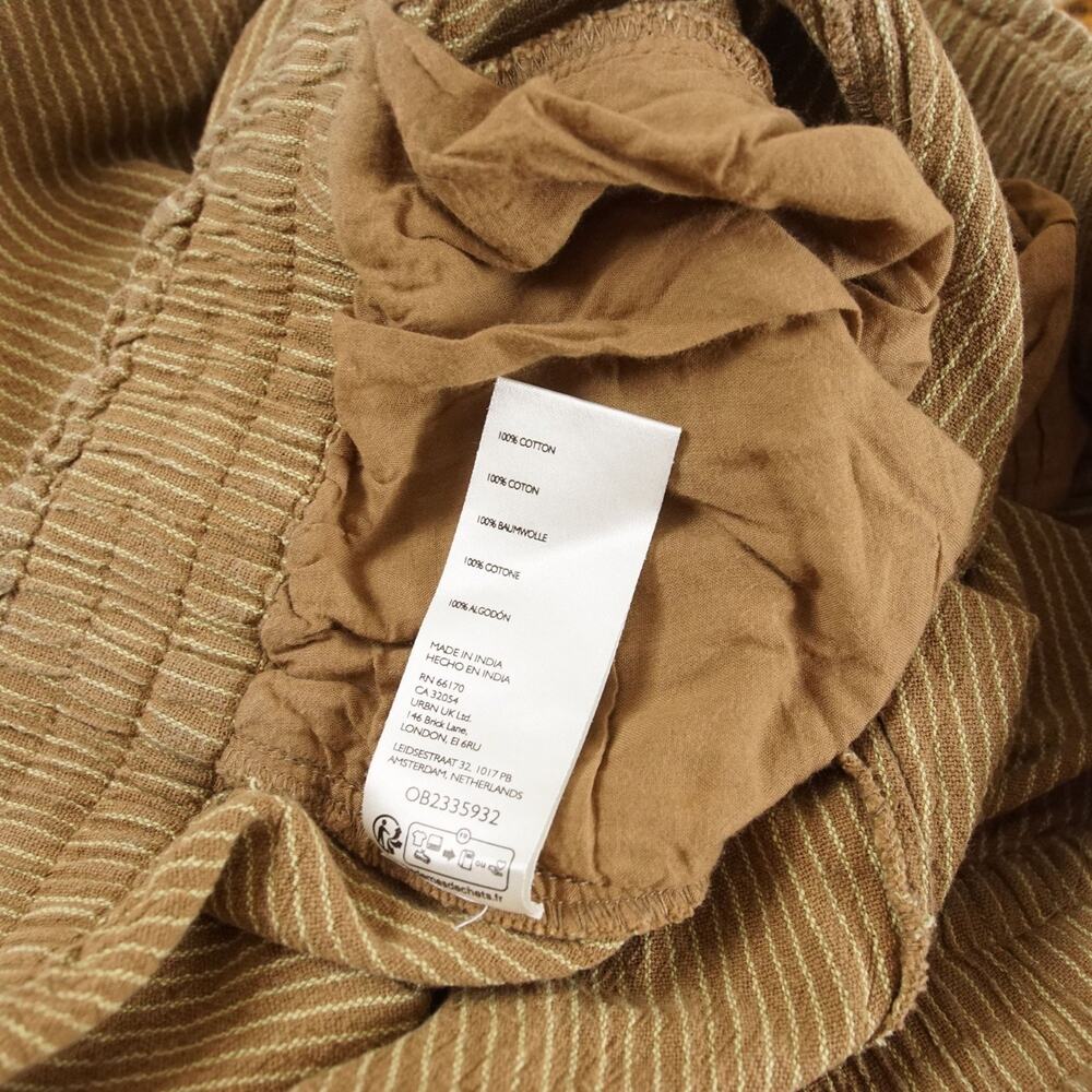 Free People Something Good Leaf Green Striped Cotton Pull On Barrel Leg Pants L - Picture 9 of 9